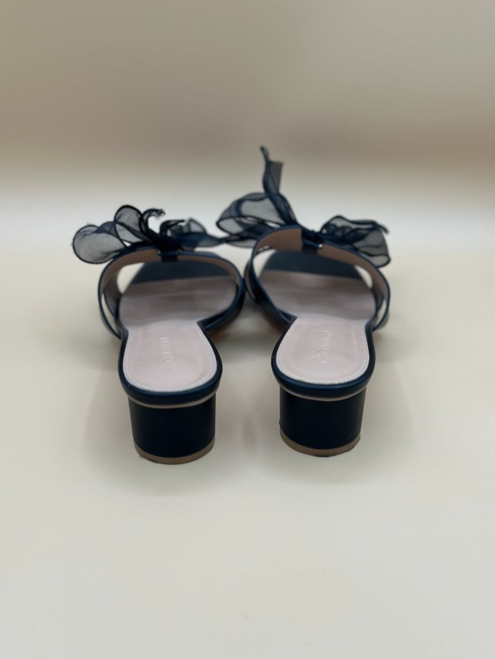 Coutgo Black Organza Bow Heeled Slide Sandals Women’s Size 8.5 Square Toe Mule H - Picture 4 of 6